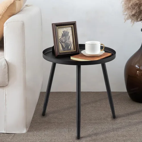 Miniatura 10 de AOJEZOR Mesa auxiliar: mesa auxiliar para cualquier habitación - Mesas auxiliares pequeñas para espacios pequeños, todo negro mate con 3 patas