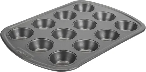 GoodCook Everyday - Molde para muffins de acero antiadherente para 12 tazas, color gris