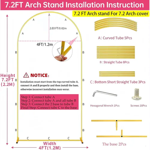 Miniatura 4 de Soporte de Fondo de Arco de Metal de 7.2 Pies Dorado para Boda con Globos, Marco de Arco Cuadrado para Decoración de Fiesta de Cumpleaños, Despedida