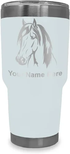 Miniatura 9 de LaserGram Vaso aislado al vacío de 20 onzas, cabeza de caballo 1, grabado personalizado incluido (negro)
