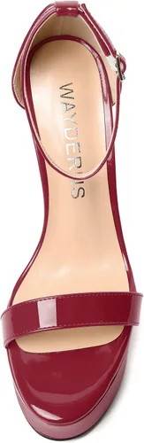 Miniatura 3 de WAYDERNS Sandalias de tacón alto con plataforma y correa de tobillo para mujer, con hebilla de noche, puntera abierta, de moda, de charol, de 6