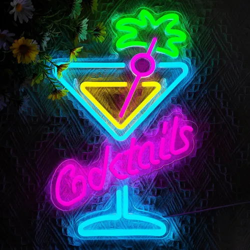 Miniatura 5 de Señal de Neón de Cócteles Letrero de Vaso de Cóctel Luces LED de Neón para Arte de Pared para Decoración de Bar de Cerveza Luces de Neón Dimmable