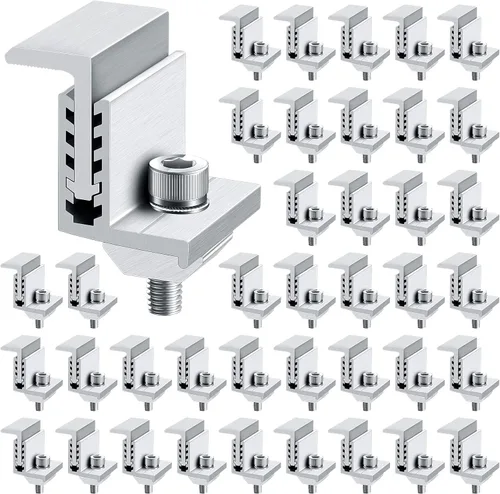 Miniatura 8 de Zhengmy Paquete de 20 abrazaderas de extremo de panel solar, soporte Z abrazaderas medias, abrazaderas de extremo de riel de aluminio, clips