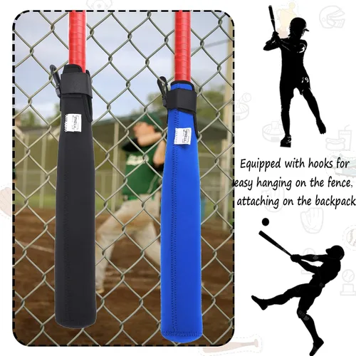 Miniatura 6 de ILHSTY Funda protectora de bate para béisbol y sóftbol, calentador de bates y cubierta con gancho Negro/Azul