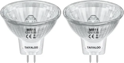 MR11 - Bombillas halógenas de 12 V y 10 W, bombilla FTD de 2 pines, base GU4 bi-pines, bombillas reflectoras de precisión de fibra óptica para
