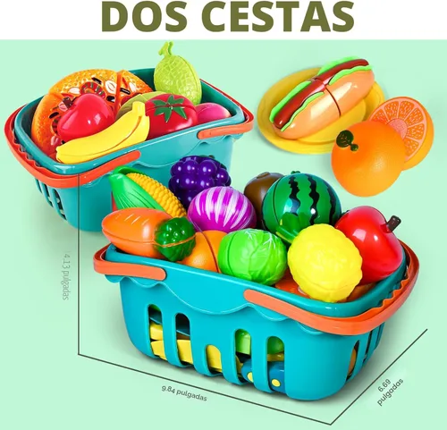 Miniatura 3 de 100 PIEZAS Juguetes de Comida para Cortar para Cocina Infantil, Juguetes de Comida de Simulación para Niños Pequeños, Accesorios de Juguetes de Azul