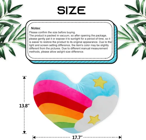 Miniatura 2 de Almohada de corazón de 17.7 x 13.8 pulgadas con forma de corazón de arco iris, juguete de peluche, estrella