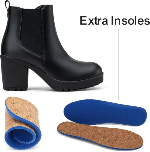 Miniatura 6 de Vepose Botines de moda para mujer, tacón bajo grueso, plataforma Chelsea para mujer