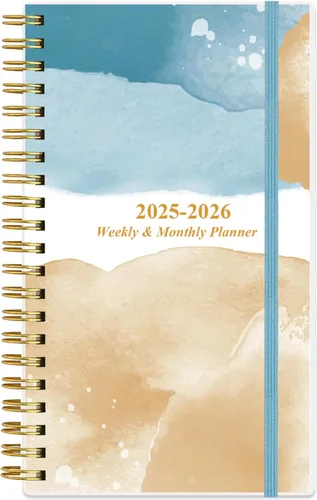 Agenda de bolsillo 2025-2026, agenda semanal y mensual 2025-2026 de julio de 2025 a junio de 2026, pestañas de 12 meses, 3.75 x 6.75 pulgadas, océano
