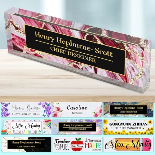 Miniatura 44 de Placa de nombre de escritorio personalizada para profesores, placa de nombre para escritorios, placa de escritorio de vidrio acrílico transparente