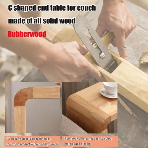 Miniatura 5 de Mesa auxiliar en forma de C, mesa auxiliar de madera maciza para sofá, cama y sala de estar, mesa auxiliar pequeña para aperitivos que ahorra