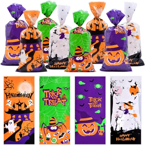 Miniatura 14 de 160 piezas de 4 estilos de bolsas de dulces de celofán del Día de San Patricio con lazos de torsión, diseños de trébol y duende, bolsas de golosinas