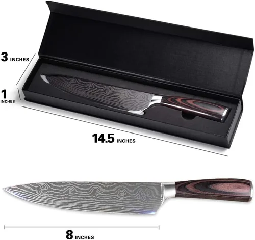 Miniatura 4 de Cuchillo de chef profesional, cuchillo de cocina profesional de 8 pulgadas, cuchillo alemán de acero inoxidable de alto carbono con mango ergonómico