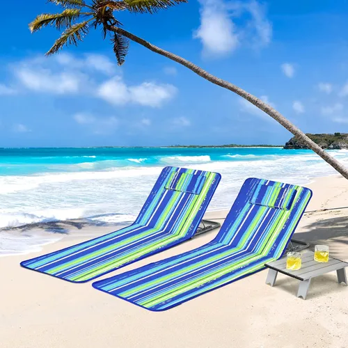 Miniatura 2 de COSTWAY Sillas de playa de 3 piezas, tumbona para exteriores con mesa auxiliar, 5 posiciones reclinables, sillas de bronceado ligeras y portátiles