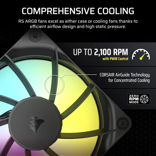 Miniatura 6 de CORSAIR RS120 ARGB Ventilador PWM de 120 mm – Conexión Daisy-Chain – Bajo Nivel de Ruido – Rodamiento de Cúpula Magnética – Paquete Individual