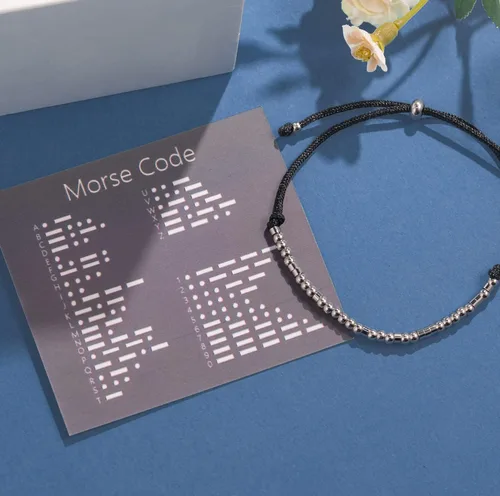 Miniatura 2 de ASELFAD - Pulseras para mujer con código morse, cuentas de plata de ley en un cordón, regalo de joyería divertida para amistades, regalo para su