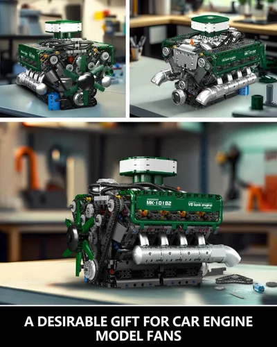 Miniatura 5 de Mould King 10182 V8 - Kit de bloque de motor de gasolina con doble turbo y ocho cilindros, tecnología de motor V8, kit de bloques de abrazadera