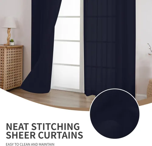 Miniatura 28 de CUCRAF Juego de 2 paneles de cortinas traslúcidas negras de 72 pulgadas de largo, con bolsillo para barra, cortinas de gasa para sala de estar