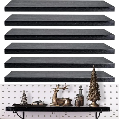 Miniatura 11 de Estante de tablero perforado negro, paquete de 4 estantes de madera con soportes de metal, estantes organizadores de tablero de clavijas