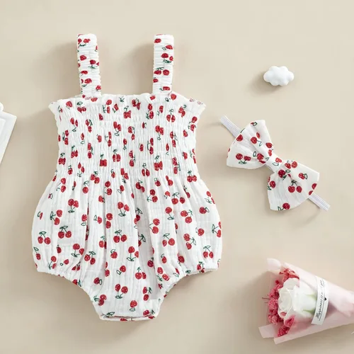 Miniatura 92 de Mameluco para bebés y niñas de 3, 6, 9, 12, 18 meses, enterizo de manga corta, fruncido, faldas y dobladillo, diadema