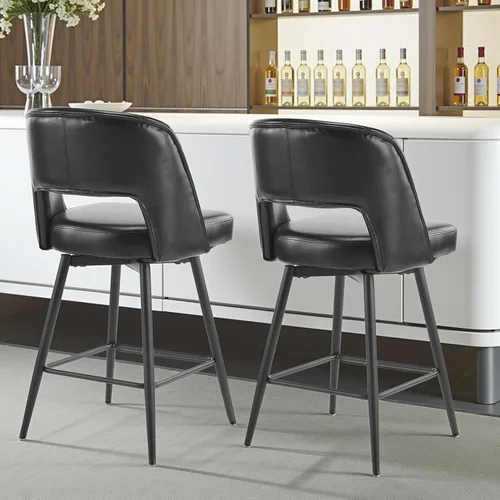 Miniatura 2 de Juego de 2 taburetes de bar modernos, taburetes de bar giratorios de poliuretano con respaldo abierto y patas de metal, sillas de bar tapizadas