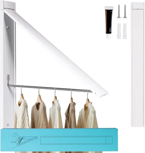 Ithywat Estante de secado de ropa retráctil, ahorro de espacio, colgador plegable montado en la pared para lavandería, organización de Blanco