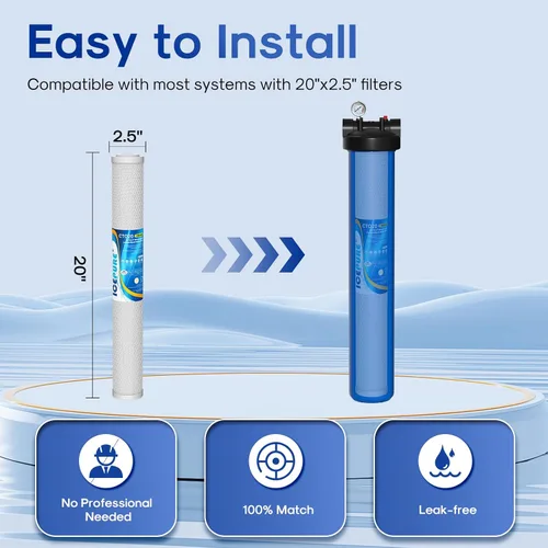 Miniatura 6 de ICEPURE Cartucho de filtro de agua de sedimentos de carbono CTO para toda la casa de 1 micrón, 20 x 2.5 pulgadas, compatible con C1-20, EP-20