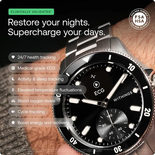 Miniatura 3 de Withings Scanwatch Nova - Reloj inteligente híbrido de salud cardíaca para hombres y mujeres, SPO2, monitoreo de temperatura, sueño, salud