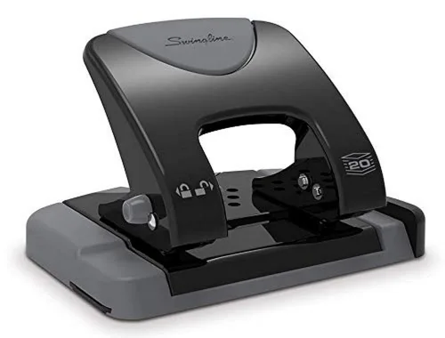 Swingline Perforadora de 2 agujeros, SmartTouch con guía de borde, capacidad de perforación de 20 hojas, requiere poca fuerza, negro/gris, paquete
