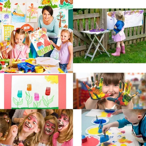 Miniatura 6 de Juego de 100 pinceles para niños sin derrames, con tapas de colores y bata de arte, juego de 100 pinceles para niños, pinceles de pintura para niños