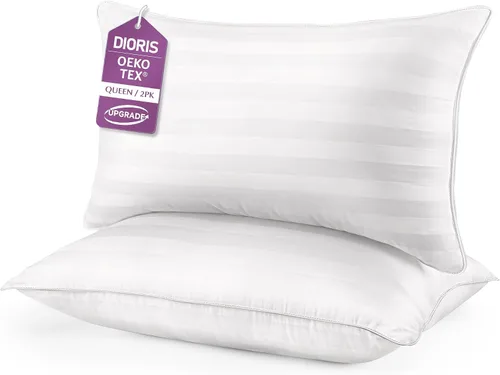 DIORIS - Juego de 2 almohadas Queen para dormir, almohadas de cama alternativas de plumón fresco, medio suaves para personas que duermen de lado y