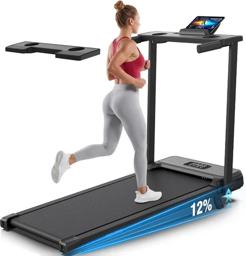 Miniatura 13 de FUNMILY Caminadora inclinada de 3.5 HP con escritorio y barra de asa, resistente capacidad de peso de 350 libras, cinta de correr portátil
