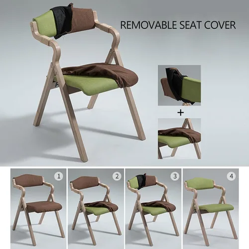 Miniatura 6 de 2-Pack Folding Chairs with Cushion, Farmhouse Folding Dining Chairs, Linen Padded Foldable Chairs for Dining Room, Parties, Office(Beige)