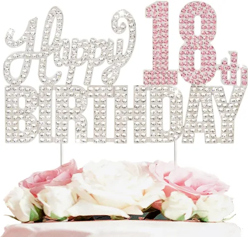 Miniatura 26 de Decoración de pastel de diamantes de imitación rosa y plateado con texto en inglés "Cheers to 11 Years Old Eleven Bday" de metal brillante