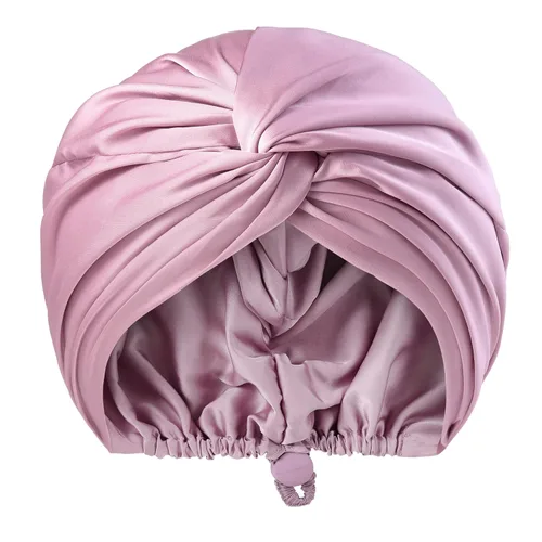 Miniatura 23 de Gorro de satén de seda ajustable para envolver el cabello para dormir, gorro de dormir de doble capa, turbante nocturno para cabello largo y rizado
