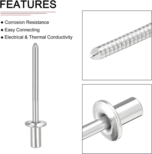 Miniatura 3 de DTGN Remaches ciegos de 0.157 in x 0.315 in (DxL) – Paquete de 25 – Bueno para la unión de maquinaria – Remache de extremo cerrado de cúpula