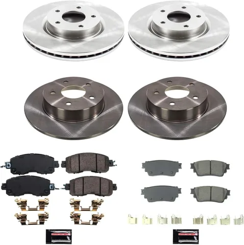 Miniatura 2 de PowerStop Kit de freno delantero y trasero para Nissan Altima 2019-23 - Rotores de disco y pastillas de freno de cerámica de repuesto, KOE8684