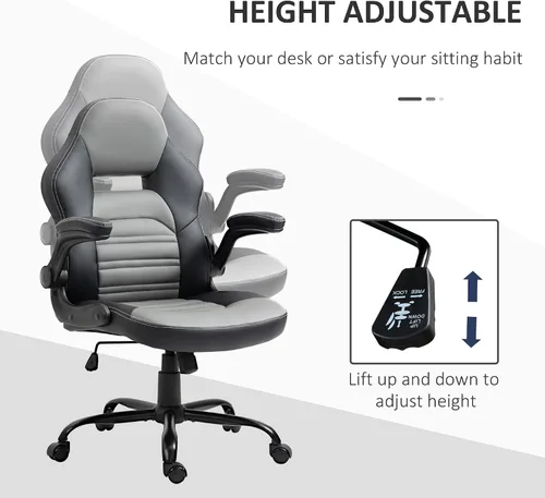 Miniatura 4 de Vinsetto Silla de juegos de piel sintética con reposabrazos abatibles, silla de computadora estilo carreras, silla de oficina en casa ajustable