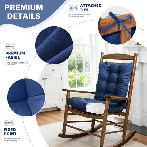 Miniatura 3 de Cojines para silla mecedora para interiores y exteriores, paquete de 1, cojines para sillas de patio, cojines de asiento de respaldo alto para Negro