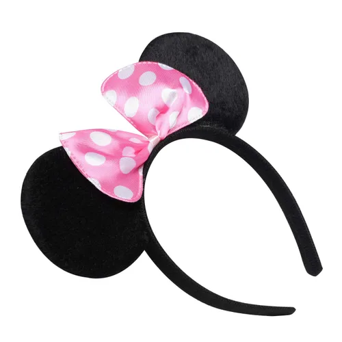 Miniatura 4 de CrushJoy-US 20 piezas de orejas de Mickey y Minnie Mouse, color sólido negro y lazo rosado, diadema para niños y niñas (rosado y negro)