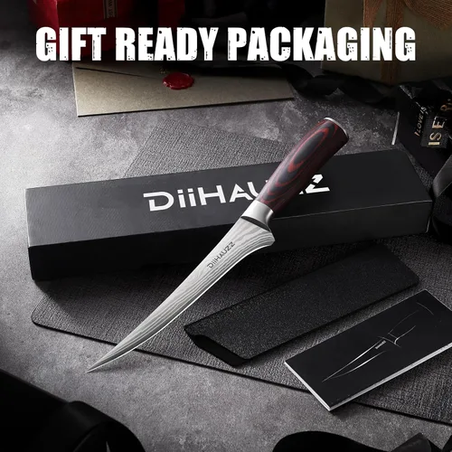 Miniatura 8 de DiiHAUZZ Cuchillo de filete de 7 pulgadas para pescado, cuchillo de deshuesado afilado de acero inoxidable de alto carbono para deshuesado de aves