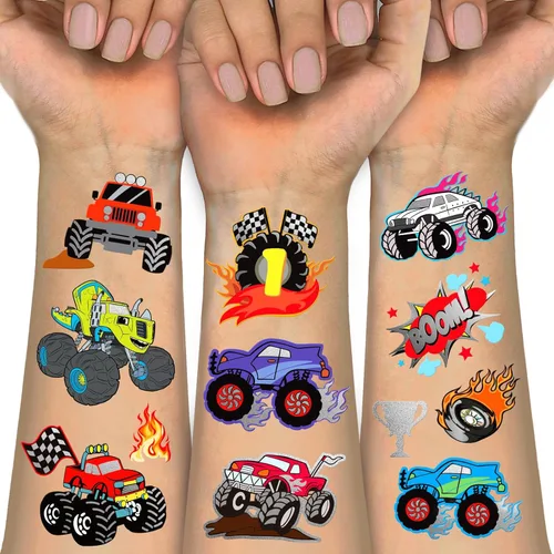 Miniatura 10 de Más de 326 tatuajes temporales para niños, 60 hojas de tatuajes falsos de acuarela pequeños con sirena, camión, animales, princesas, pirata, Verde