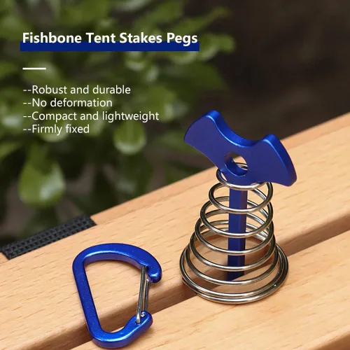 Miniatura 2 de Fishbone - Estacas de anclaje para cubierta con mosquetones, estacas de aluminio para tienda de campaña con hebilla de resorte, resistente al viento