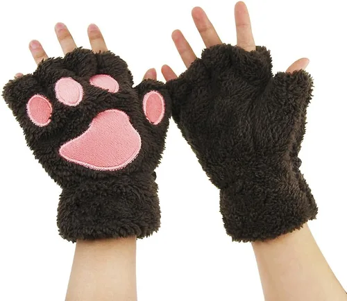 Miniatura 42 de Guantes de garra para disfraz de Halloween, medio dedo, lobo, oso, gato, guantes, guantes de piel sintética para mascarada, cosplay, utilería de mano