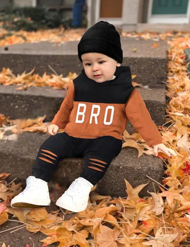 Miniatura 2 de Conjunto de ropa para bebé niño pequeño, sudadera con capucha de manga larga con estampado de letras, pantalones rasgados, conjunto de trajes