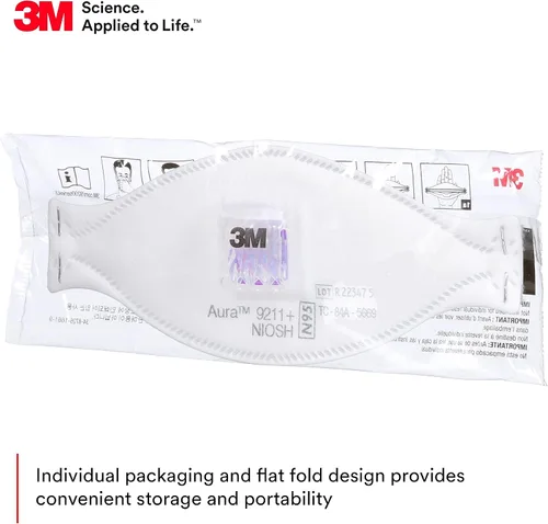 Miniatura 6 de 3M Aura - Respirador de partículas 9211+, N95, paquete de 10 respiradores desechables, envueltos individualmente, válvula de flujo frío, diseño