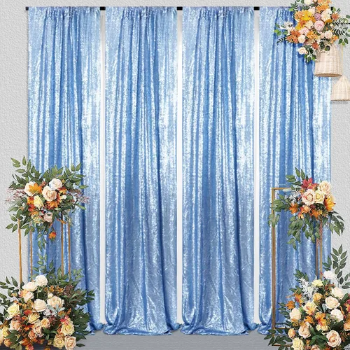 Juya Delight Cortina tipo telón de fondo de lentejuelas, 4 cortinas tipo telón de fondo con purpurina de 2 x 8 pies para fiestas, cumpleaños, Azul