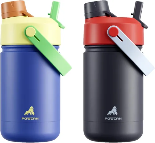 Miniatura 91 de POWCAN - Botella de agua con aislamiento de 18 onzas, con tapa de boquilla y pajilla 2 en 1, fría 24 horas, a prueba de fugas, apta para portavasos