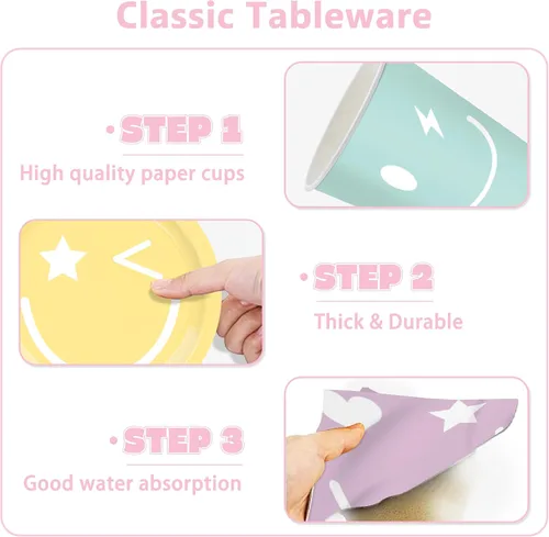 Miniatura 5 de 199 piezas de decoración de cumpleaños con cara sonriente y juego de platos temáticos y servilletas con temática de pastel sonriente, globo