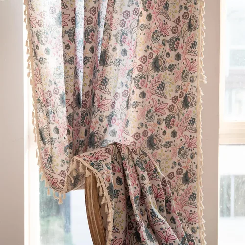 Miniatura 49 de Cortinas florales de granja semiopacas para sala de estar, de 63 pulgadas de largo, mezcla de lino y algodón, paneles de cortina de ventana cortos